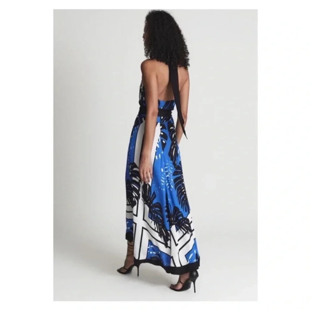 NWT REISS London Erin Palm Leaf Print Halter Midi Dress - Picture 3 of 6